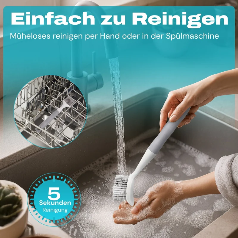 WunderFry® | Reinigungsbürste mit Silikonborsten für Airfryer, Kontaktgrill & Pfannen