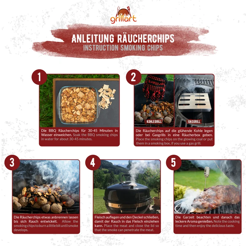 XL Premium Räucherchips Mix – sehr rauchaktives Räucherholz / Holzhackschnitzel Buche 750g.