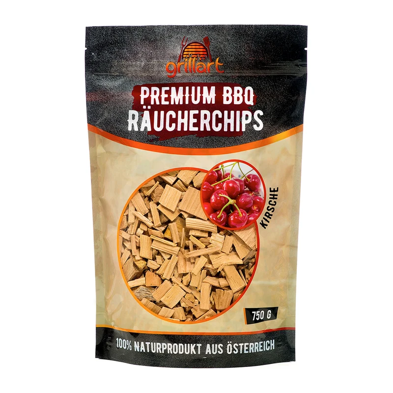 XL Premium Räucherchips Mix – sehr rauchaktives Räucherholz / Holzhackschnitzel Kirsche 750g.