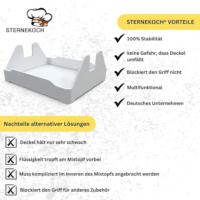 STERNEKOCH Deckelhalter mit Abtropfschale für Thermomix TM6, TM5 und Monsieur Cuisine Compact