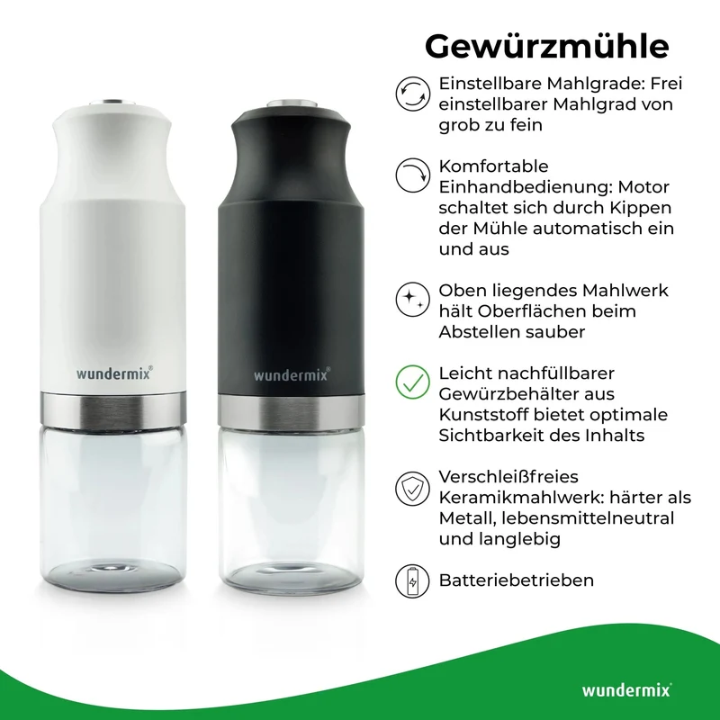 WunderSpicer® | Elektrische Salz- & Pfeffermühle mit Keramik-Mahlwerk | Sparset