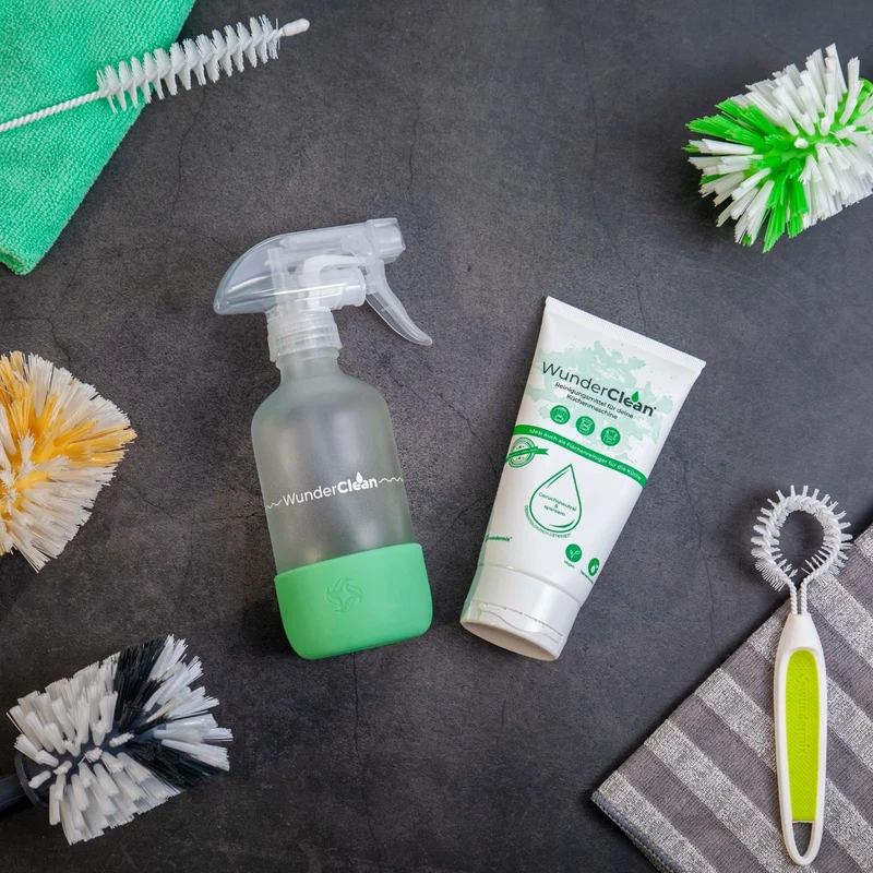 WunderClean Sprühflasche | 240 ml Glasflasche mit Silikon-Bruchschutz für WunderClean Reiniger