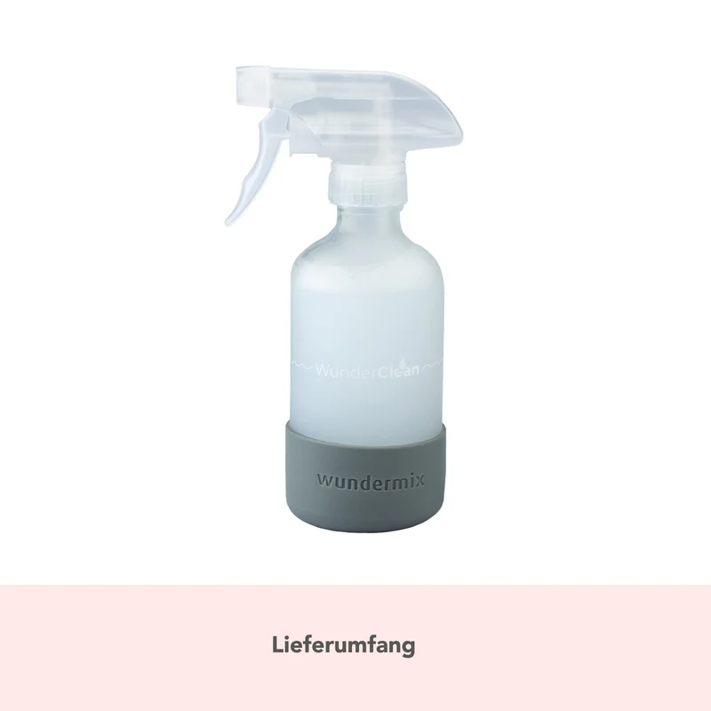 WunderClean Sprühflasche | 240 ml Glasflasche mit Silikon-Bruchschutz für WunderClean Reiniger