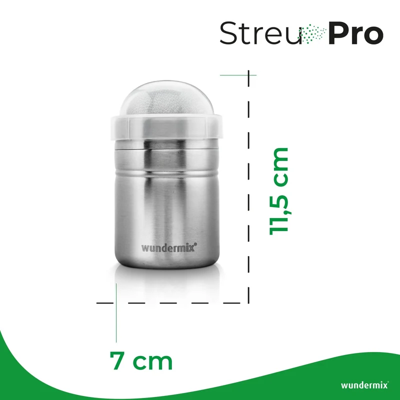 StreuPro | Edelstahl-Streuer für Mehl, Puderzucker, Kakaopulver, Zimtzucker