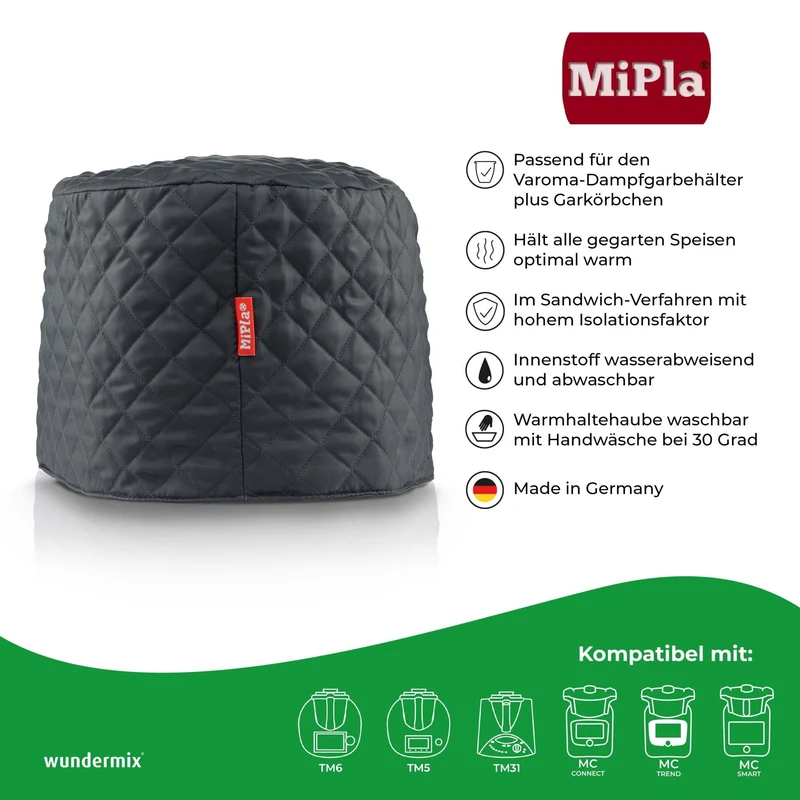 MiPla® | Warmhaltehaube L für Garbehälter + Gareinsatz | Thermomix & Monsieur Cuisine