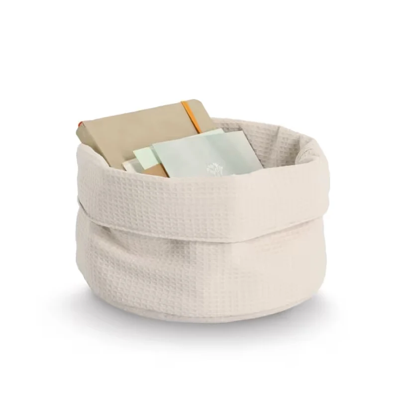 Aufbewahrungskorb, Waffelpiqué, Polyester, creme 25 x 13 cm