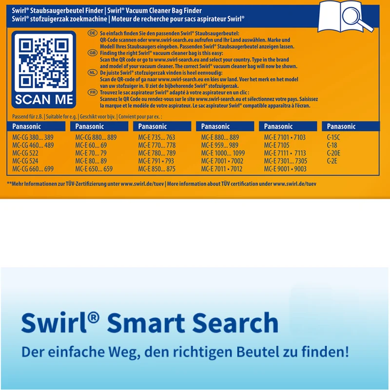 Staubsaugerbeutel kompatibel mit Swirl, Panasonic C-20E -2E