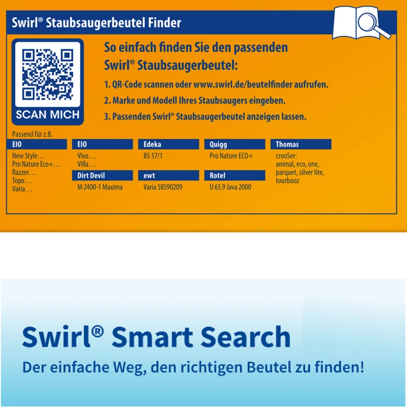 Staubsaugerbeutel kompatibel mit Swirl, EIO Topo Varia