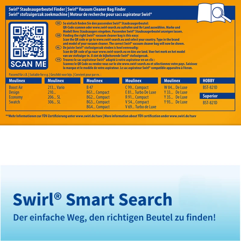 Staubsaugerbeutel kompatibel mit Swirl, Moulinex Superior