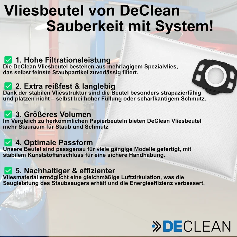 DeClean Staubsaugerbeutel kompatibel mit Kärcher WD2, WD3, SE4001, SE4002, KWD1, KWD2, KWD3