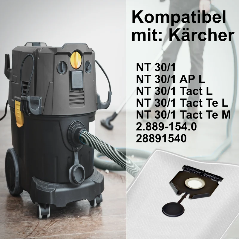 10 Staubsaugerbeutel kompatibel mit Kärcher 2.889-154.0, Nt 30/1 Ap-Tact, Te, l