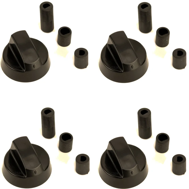 Universal Drehknopf Drehgriff Knebel Schwarz mit Adaptern Herd Kochfeld Backofen