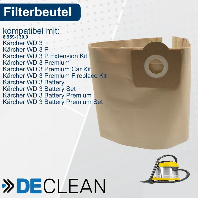 20 Staubsaugerbeutel kompatibel mit Kärcher, Rowenta WD3 Ersatzteile WD 3 Premium,P,Extension