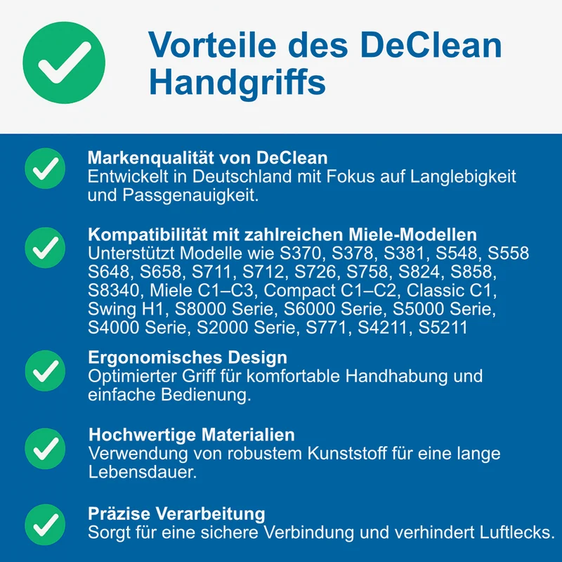 DeClean Handgriff kompatibel mit Miele Staubsauger 5269091 9442601 Griff