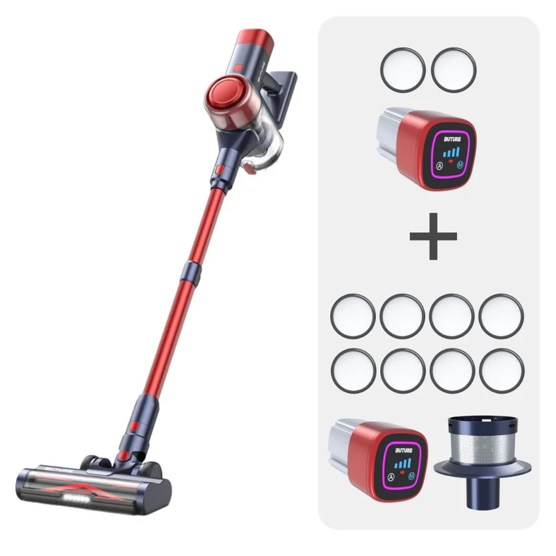 Vacuum Bundle: Buture VC50 Red Vacuum + 2 Batteries + 10 HEPA Filters
