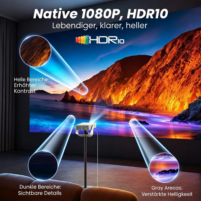 Yaber L1 Pro Tragbarer Projektor – Natives 1080P, 330° Drehung & 8W-Lautsprecher
