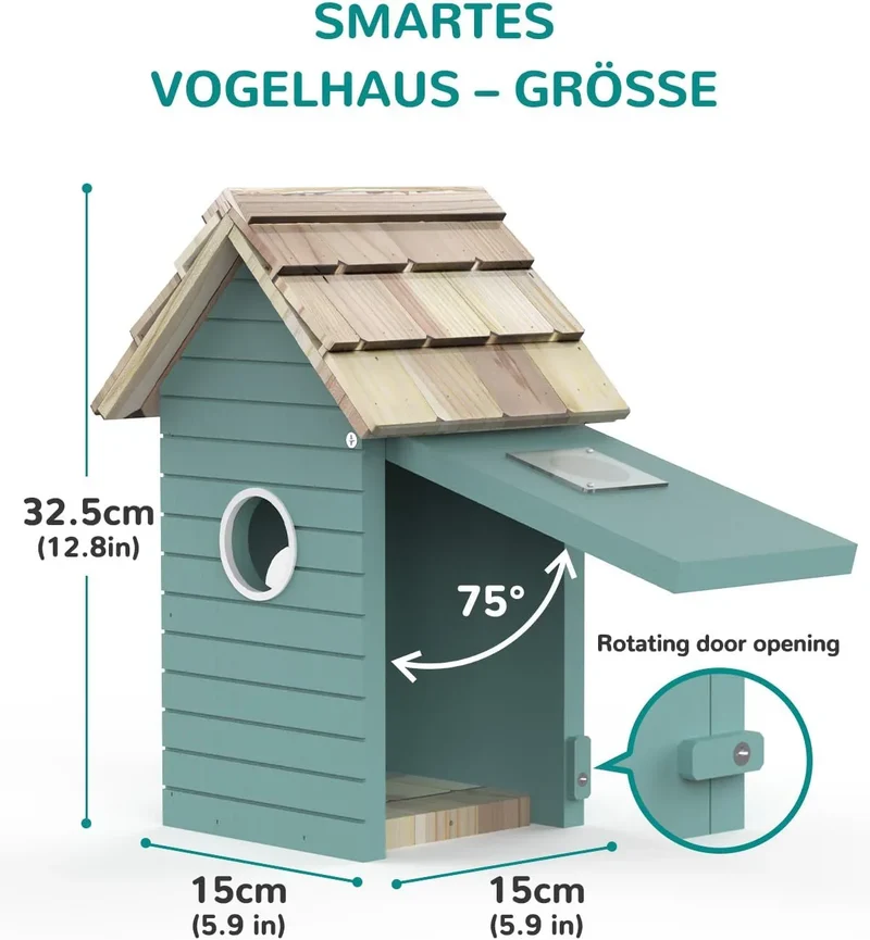 RAINBEAN Nistkasten mit Kamera NB-E1 – 4 MP, Echtzeit-Vogelbeobachtung, KI-Erkennung, DIY, Blau