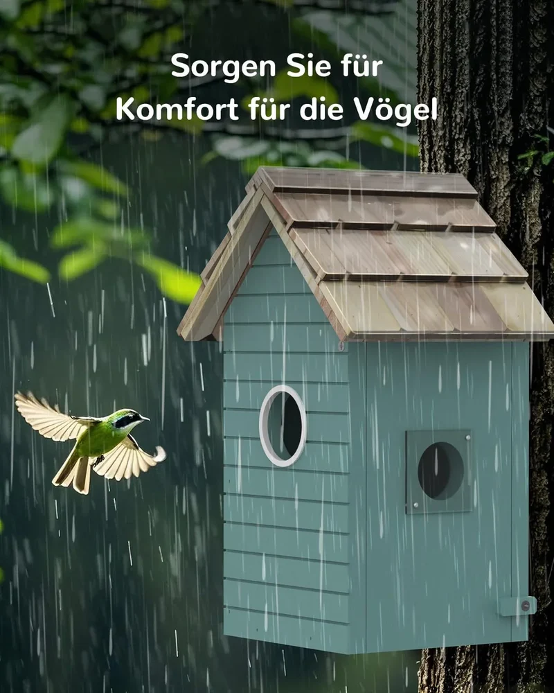 RAINBEAN Nistkasten mit Kamera NB-E1 – 4 MP, Echtzeit-Vogelbeobachtung, KI-Erkennung, DIY, Blau