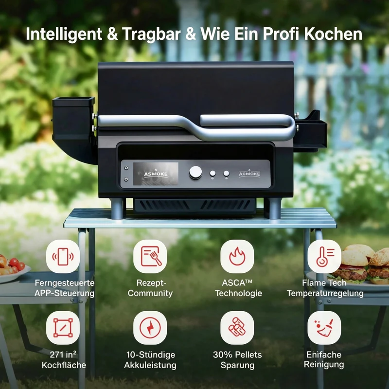 Neu: Asmoke Essential – Kompakter Holzpellet-Grill mit 5" Touchscreen, FlameTech & ASCA™ Smoker-Technologie
