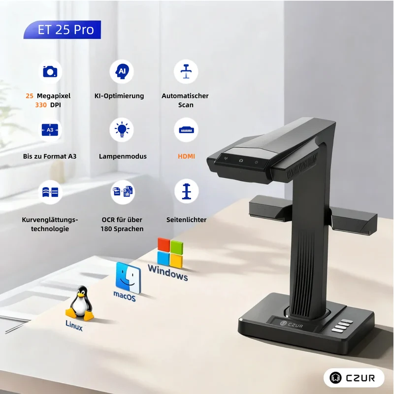 (Gratiszugabe bis zu 69 €) CZUR ET 16/18/24/25/26(Max) Scanner Dokumentescanner