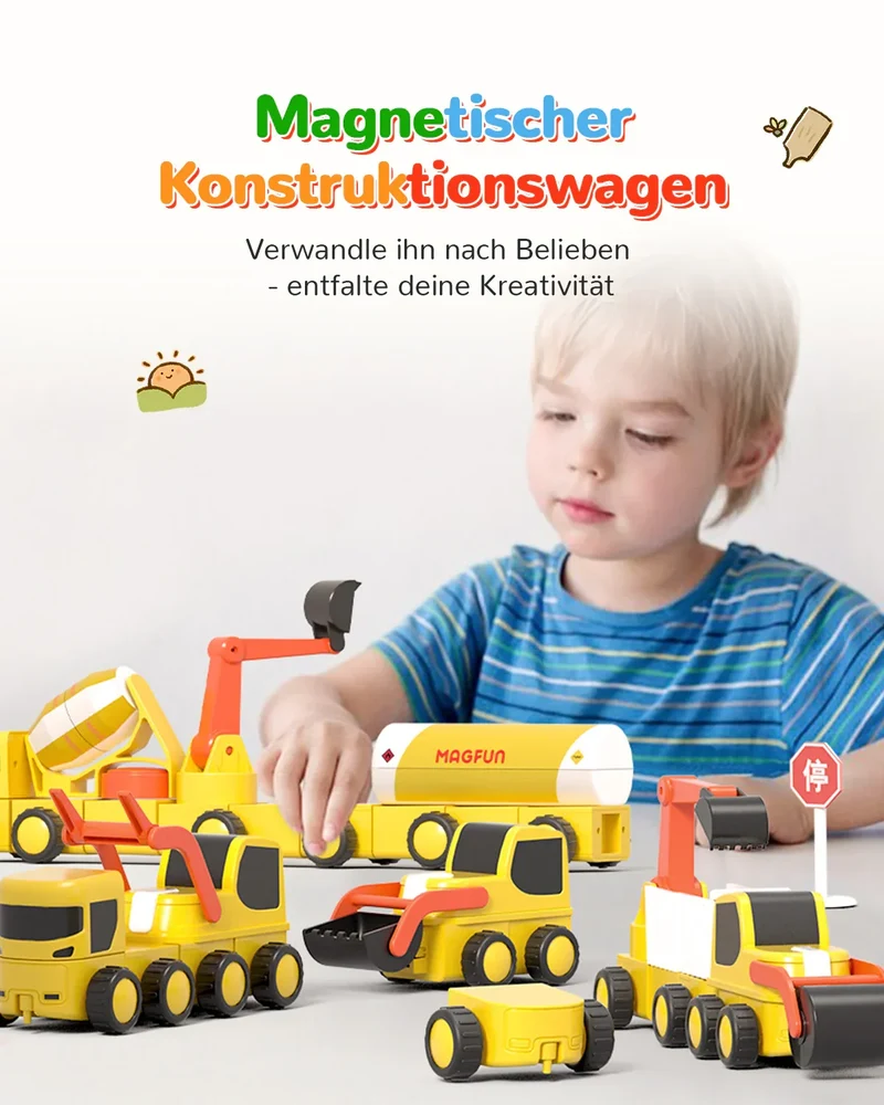 Magfun Magnetische Bausteine Spielzeug – 3D Baufahrzeuge, Vielseitig & Kreativ