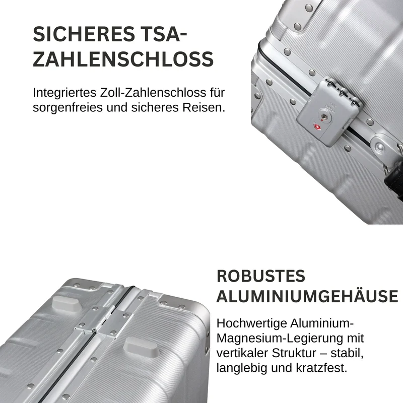 TWOPOINT Aluminium Reisekoffer 20"/24" – Silber, vertikale Struktur