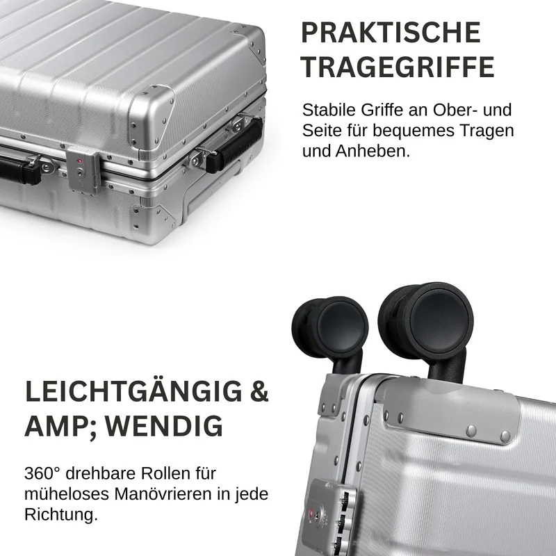 TWOPOINT Aluminium Reisekoffer 20"/24" – Silber, vertikale Struktur