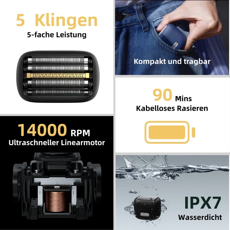 yoose MINI 5 – Tragbarer Elektrorasierer aus hochwertiger Legierung