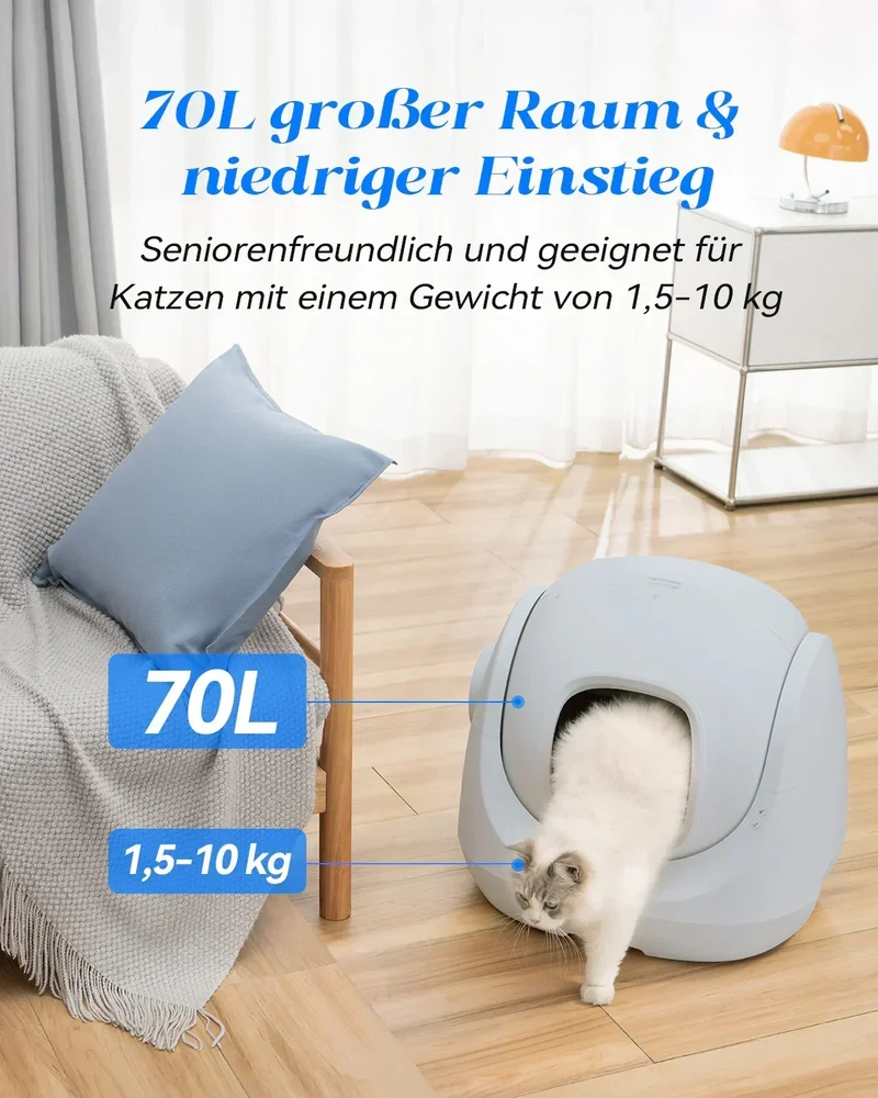 Bundle: Catlink Baymax Lite(Grau) mit Treppe selbstreinigende Katzentoilette + Zubehör