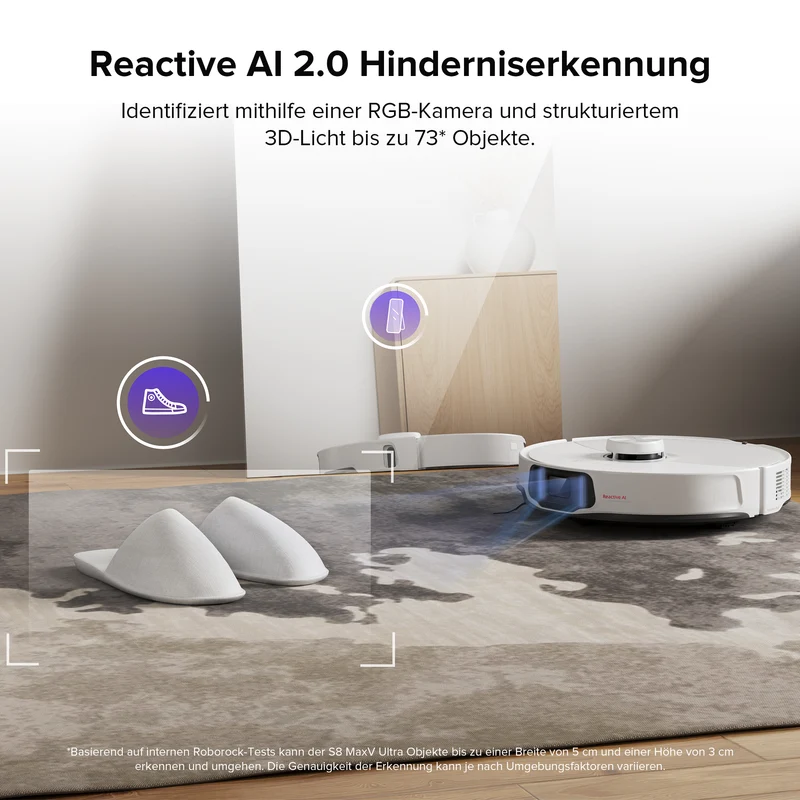 Roborock S8 MaxV Ultra Saugroboter mit Reactive AI 2.0 Hinderniserkennung
