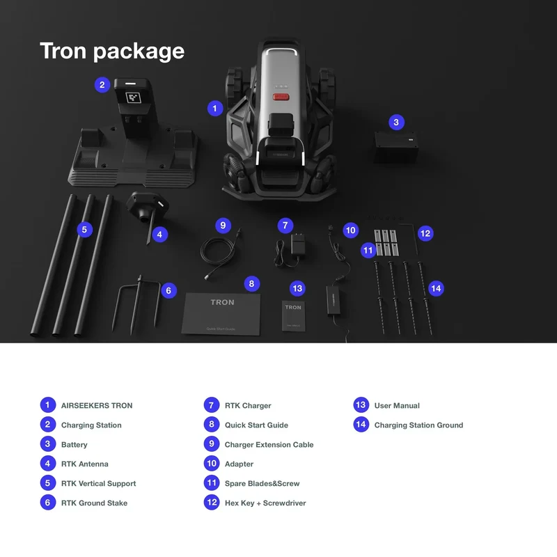 AIRSEEKERS TRON Standard – 15 Ah Akku, 2400 m² Mähroboter mit Schnellladung