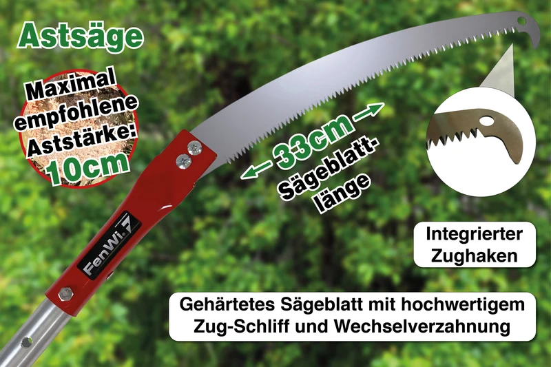 6m Teleskop Baumpflege Set mit Astschere, Obstpflücker, Baumhaken, Astsäge