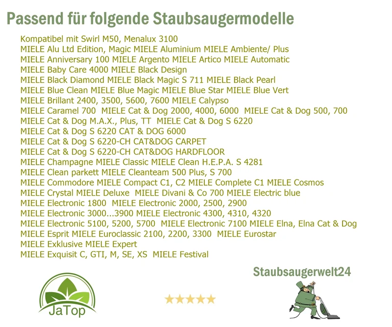 30 Staubsaugerbeutel geeignet für Miele F, J, M wie Swirl M 50 Filtertüten