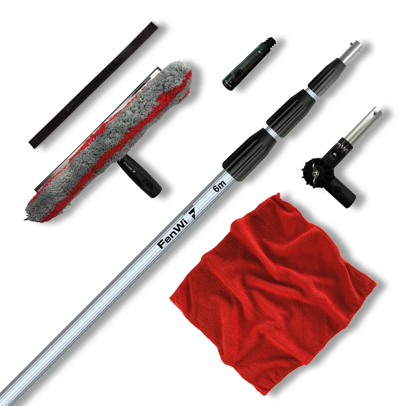 6m Teleskop Fensterwischer Set 35/40cm zur Glasreinigung Fensterreinigung Solarreinigung