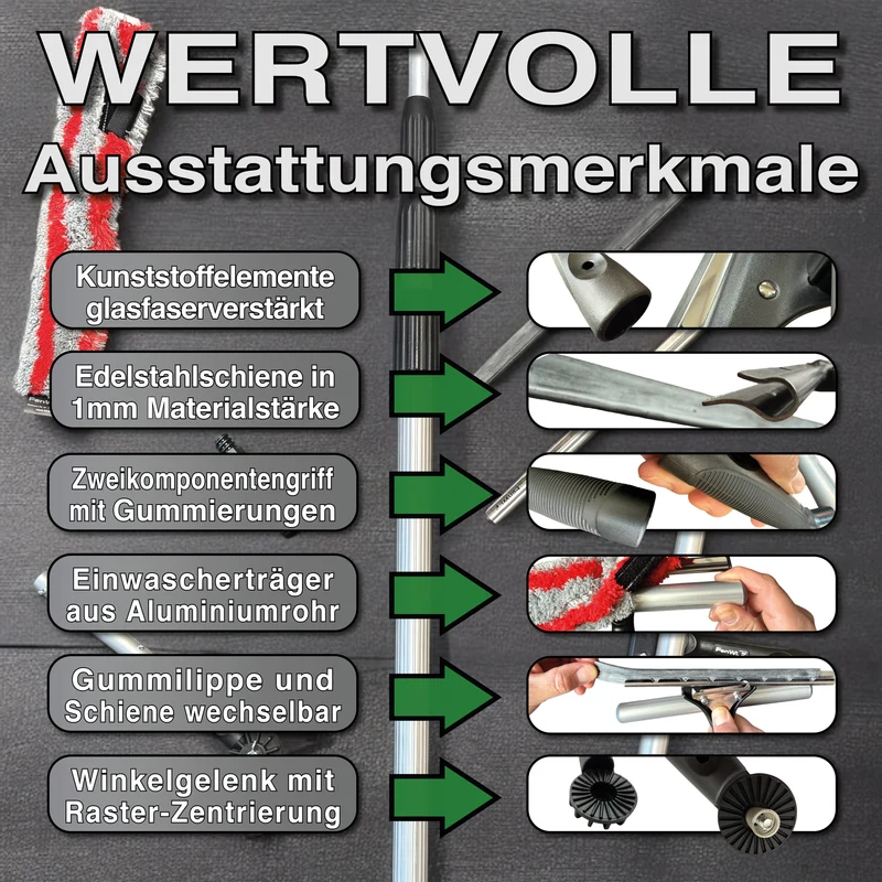 6m Teleskop Fensterwischer Set 35/40cm zur Glasreinigung Fensterreinigung Solarreinigung