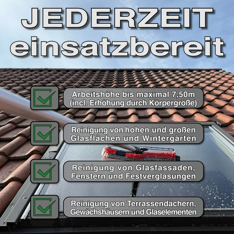 6m Teleskop Fensterwischer Set 35/40cm zur Glasreinigung Fensterreinigung Solarreinigung