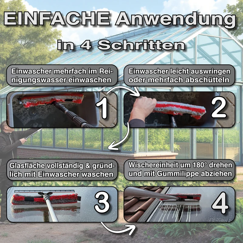 6m Teleskop Fensterwischer Set 35/40cm zur Glasreinigung Fensterreinigung Solarreinigung