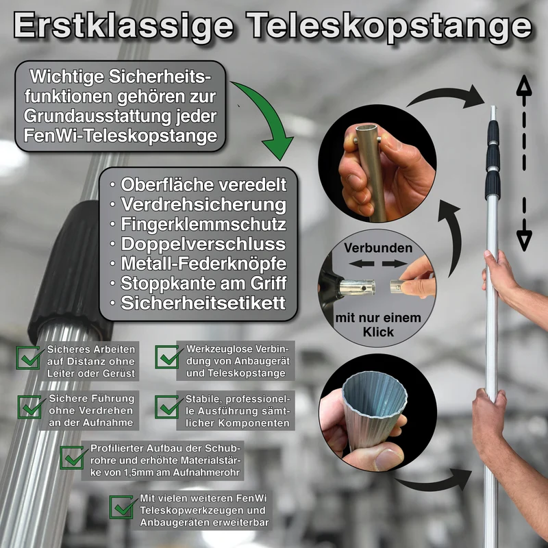 6m Teleskop Fensterwischer Set 35/40cm zur Glasreinigung Fensterreinigung Solarreinigung
