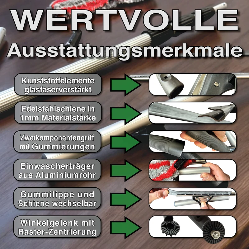 6m Teleskop Fensterreiniger Photovoltaik Set für Fenster und Solar mit 45/50cm Kombi-Wischer