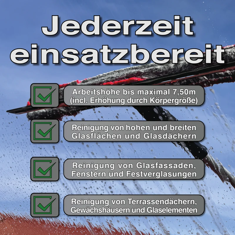 6m Teleskop Fensterreiniger Photovoltaik Set für Fenster und Solar mit 45/50cm Kombi-Wischer