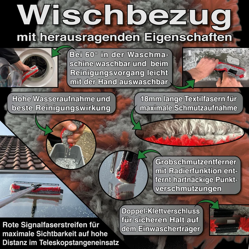 6m Teleskop Fensterreiniger Photovoltaik Set für Fenster und Solar mit 45/50cm Kombi-Wischer