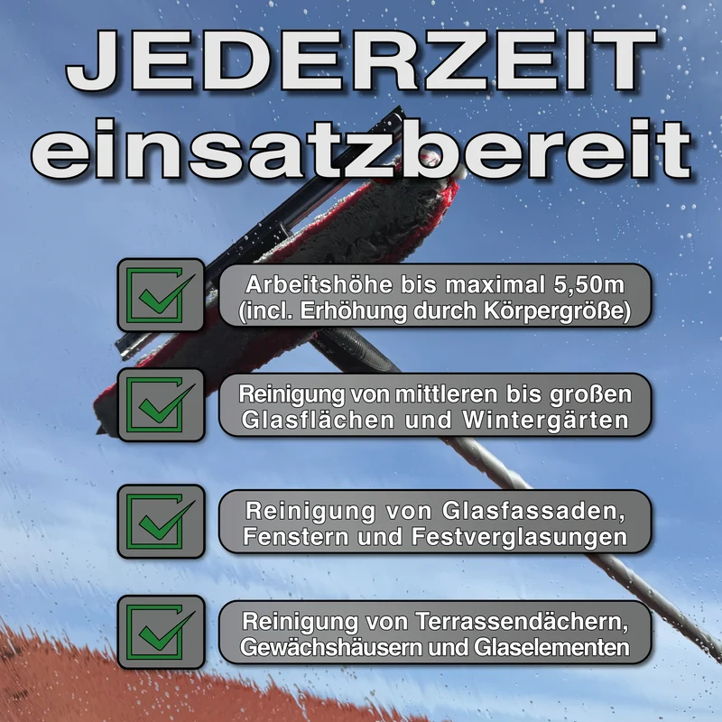 4m Teleskop Fensterwischer Set für Glas Fenster und Wintergarten Reinigung