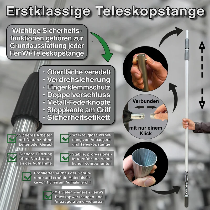 4m Teleskop Reinigungsset mit Fensterwischer und Besen für Wintergarten und Terrasse