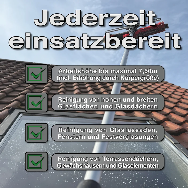 4m Teleskop Reinigungsset mit Fensterwischer und Besen für Wintergarten und Terrasse