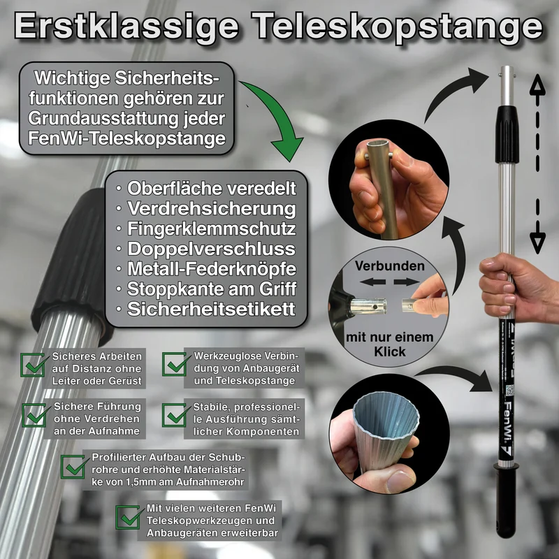 1,25m Teleskop Fensterputzer Set mit 25/30cm Kombi Fensterwischer und Eimer