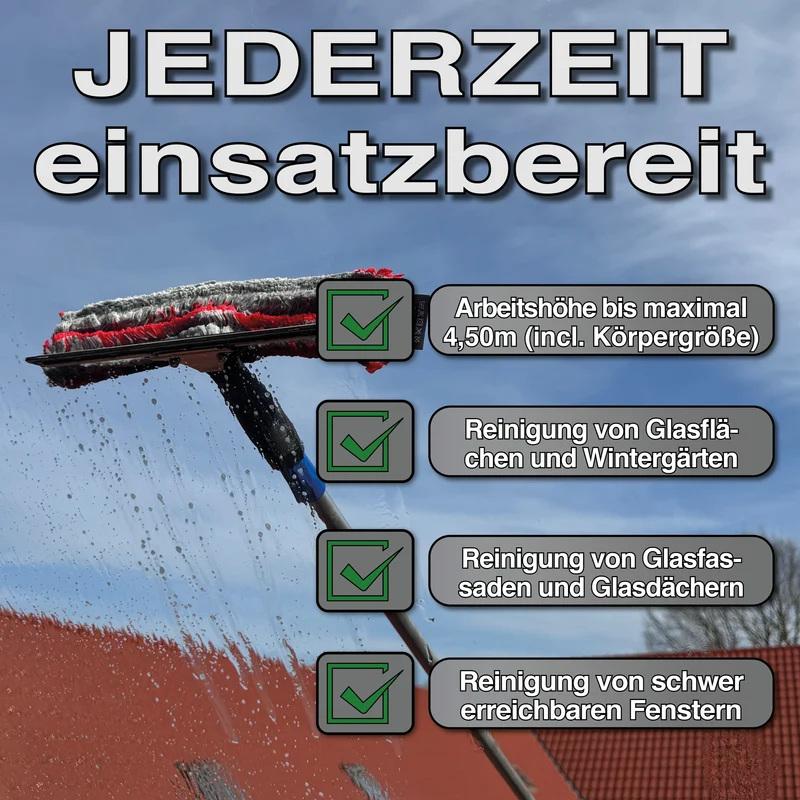 3m Teleskop Fensterwischer Wintergarten Set mit 25/30cm Kombi-Wischer