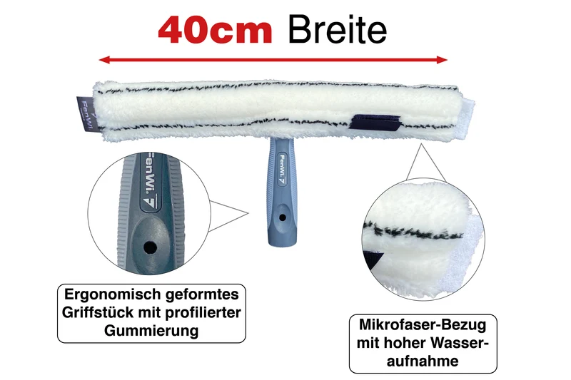 1,25m Teleskop Fensterputzer Set mit 25/35cm Abzieher, Einwascher und Eimer