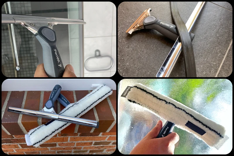 1,25m Teleskop Fensterputzer Set mit 25/35cm Abzieher, Einwascher und Eimer