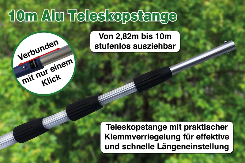 10m Teleskop Baumpflege Set mit Teleskopstange Astschere Astsäge Obstpflücker und Baumhaken
