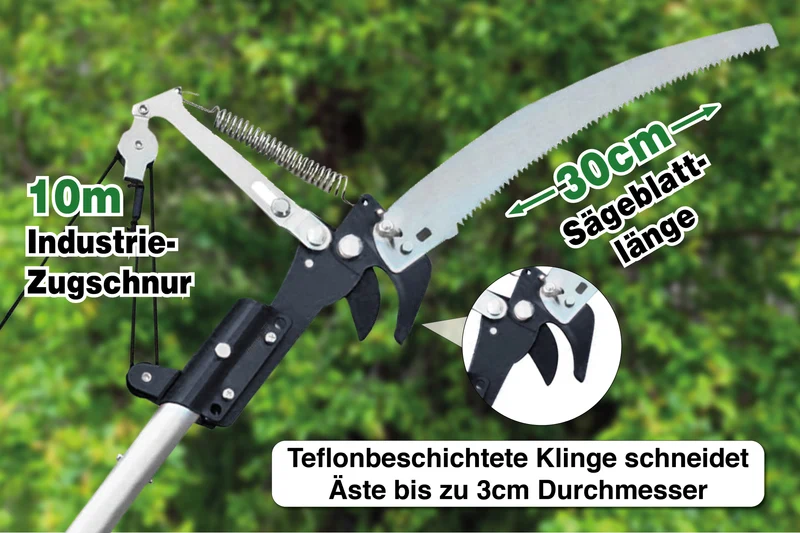 10m Teleskop Baumpflege Set mit Teleskopstange Astschere Astsäge Obstpflücker und Baumhaken